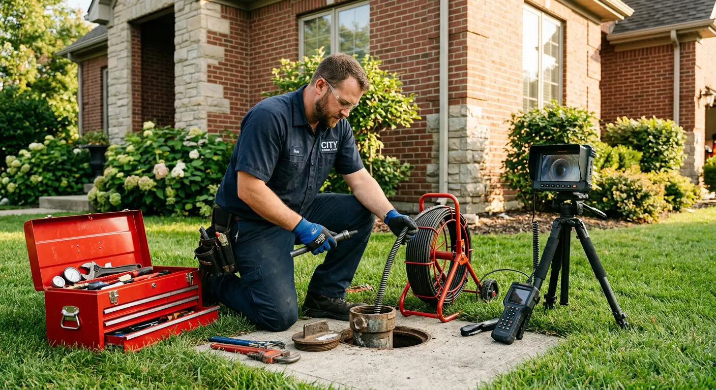 Sewer specialist with camera equipment servicing a cleanout in Estes Park